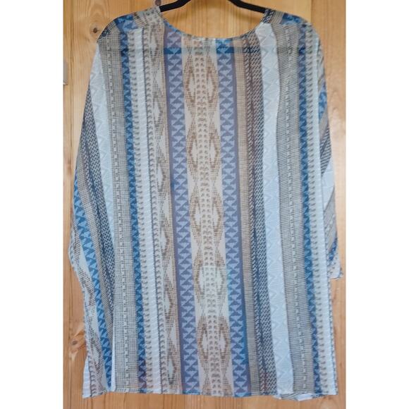Christopher & Banks Sheer Kimono Women's Small Blue Beige Geometric Design - Picture 4 of 7
